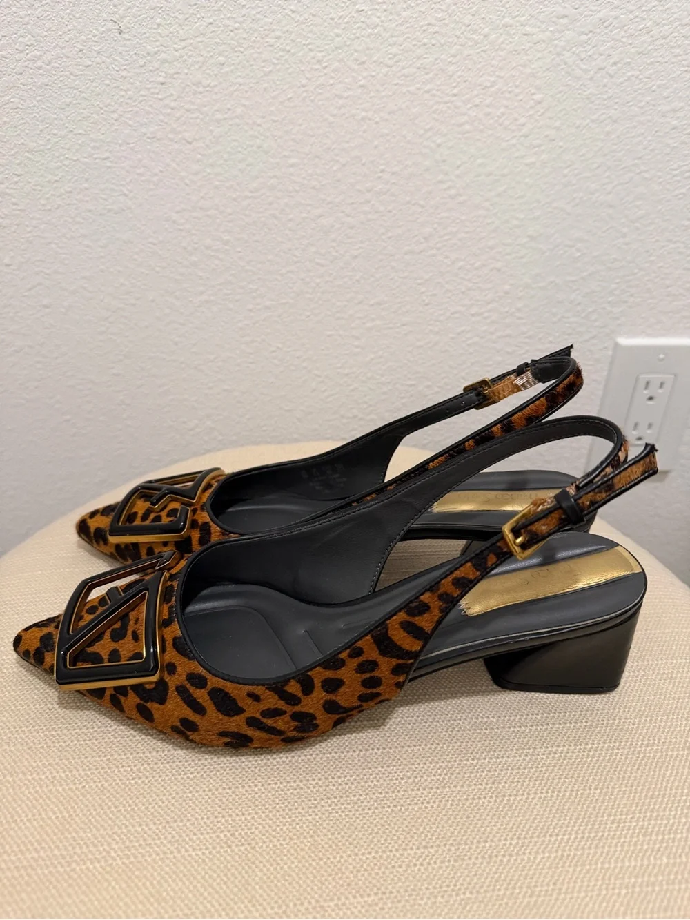 Franco Sarto Leopard Print Slingback Pumps with Logo Accent
